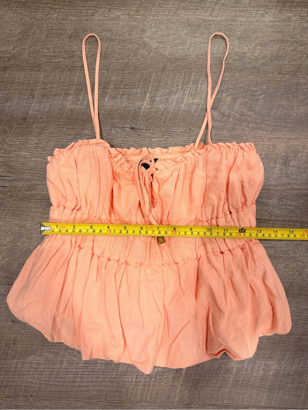 NWT Zara Linen Blend Bubble Hem Top Peach Beaded Drawstring Sz S Viral Coquette - Picture 8 of 8